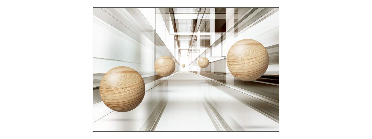Muralo Carta da Parati 3D, Tunnel, Sfere, Effetto Legno - 210x315 cm | Fotomurale fotografico ad alta definizione, disponibile in tessuto non tessuto o autoadesivo, posa facile, arredo moderno