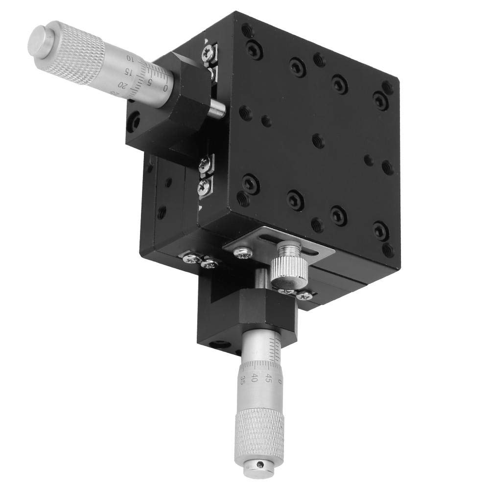 Keenso XY-Lineartisch SEMY60-AC Mikrometer Manuelle Präzision Linearverschiebebühne Verschiebung Trimmen Lager Schiebetisch Kreuzrollenführung XY-Achse 60x60x40mm Plattformgröße