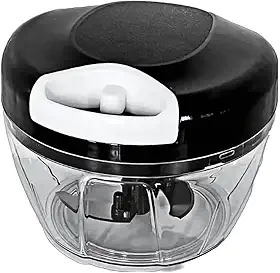 Mini Processador de Alimentos Manual 500ml – Triturador, Mixer, Picador com 3 Lâminas Afiadas, Linha Premium (Preto)