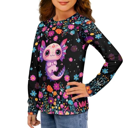 Image of Girls Long Sleeve Shirt with Cute Graphic Casual Pullover Tops 3-16Y