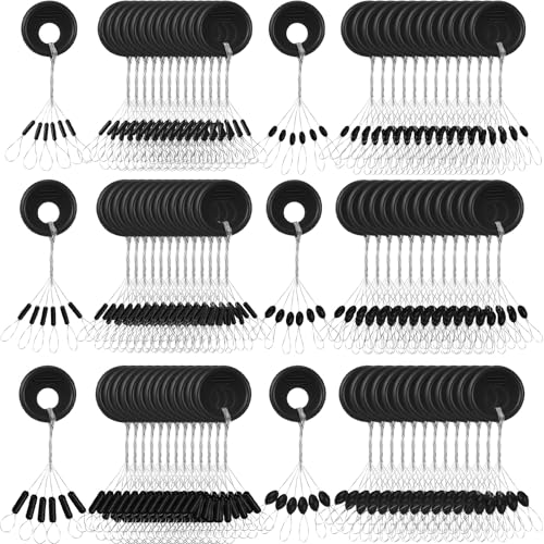 Arrowbash 3600 Pcs Fishing Bobber Stoppers 6 in 1 Black Rubber Float Sinker Stops, Oval and Column Beads Bobber Stops, l M S Size Float Stop