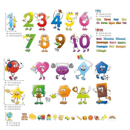 Image of DECOWALL DS9-8095 Shape and Number Wall Decals Educational Colorful Peel and Stick Removable Stickers for Kids Nursery Preschool Playroom Classroom Decor