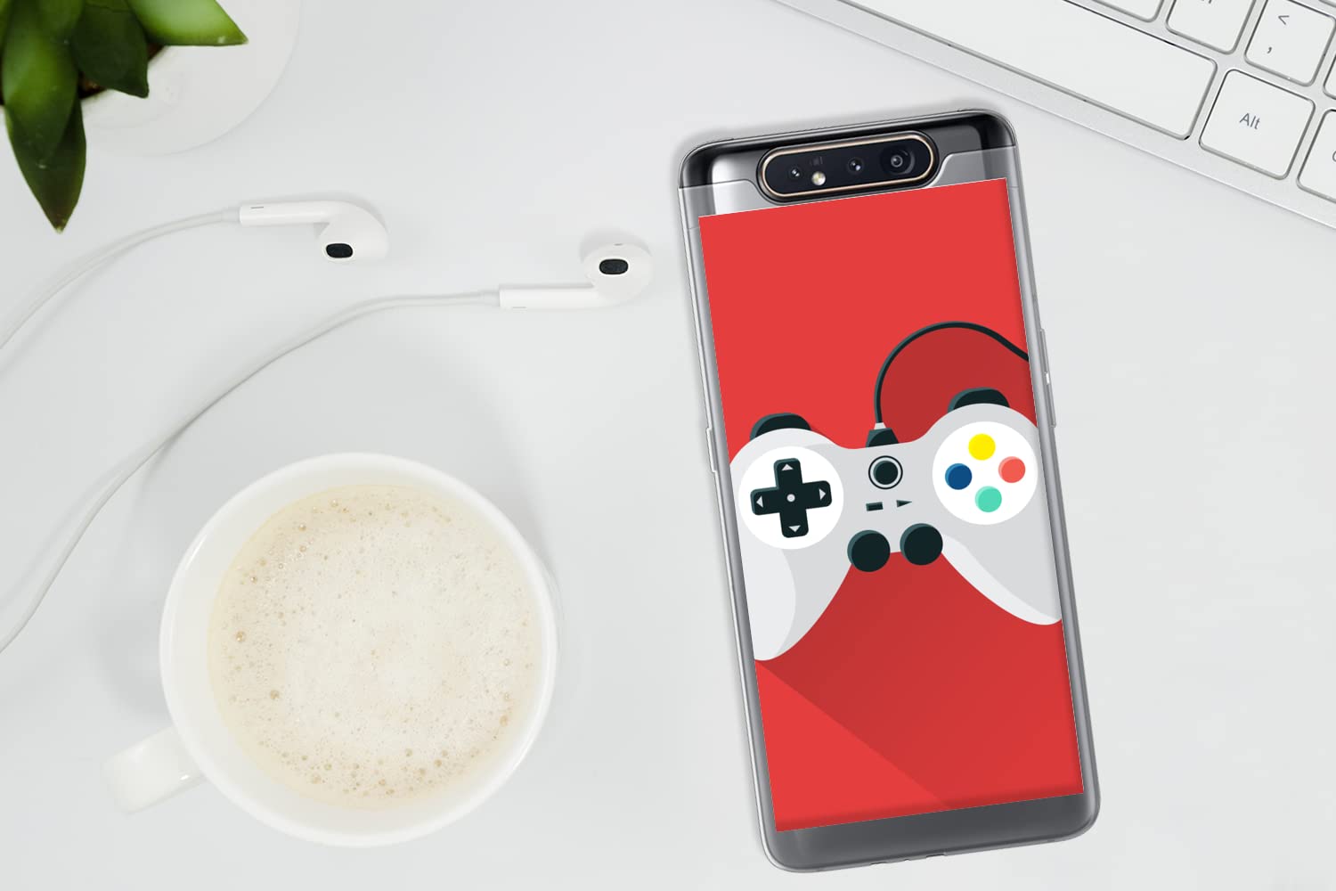 MuchoWow Funda para Samsung Galaxy A80 - Mando - Gaming - Rojo - Funda de Silicona/Funda Blanda para teléfono móvil