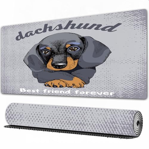 EOMKSE Alfombrilla de ratón extendida con Base de Goma Natural Antideslizante para Jugadores/Escritorio/Oficina/Póster con Retrato de un Perro Dachshund. Ilustración Vectorial./30x80 cm
