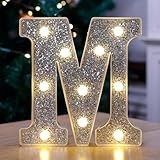 TEHIBIEN Marquee Light Up Letters, Glitter Silver LED Letter Lights Battery Powered Alphabet Letter Sign for Night Light Wedding Birthday Party Cafe Bar Decoration Girls Room Decor - Letter M
