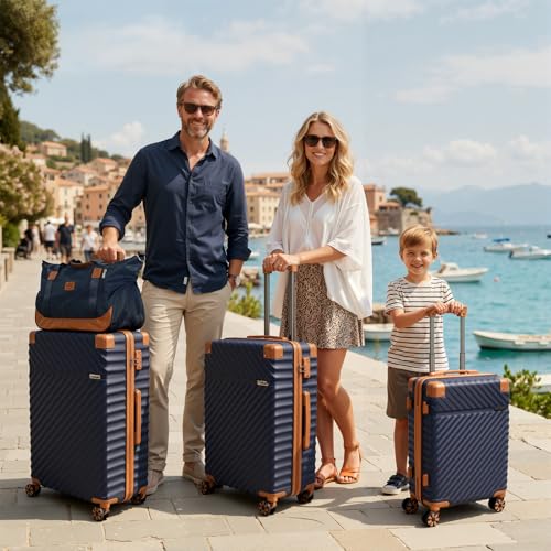 Image of Cosbarn Luggage Sets 5 Piece with TSA Lock Spinner Wheels, Unisex Hard Case ABS Suitcase Set, Hardshell Lightweight Waterproof Travel Hardside Suitcases with Wheels for Women Men, Dark Blue