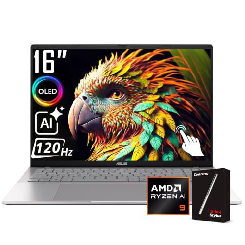 Image of ASUS Vivobook S16 AI Business Laptop, 16 inch 120Hz FHD+ Touchscreen, AMD Ryzen AI 9 465(>i9-13900H), Backlit Keyboard, FHD IR Webcam, Dolby Atmos, Stylus, Windows 11 Pro, Silver(16GB DDR5 RAM | 1TB SSD)