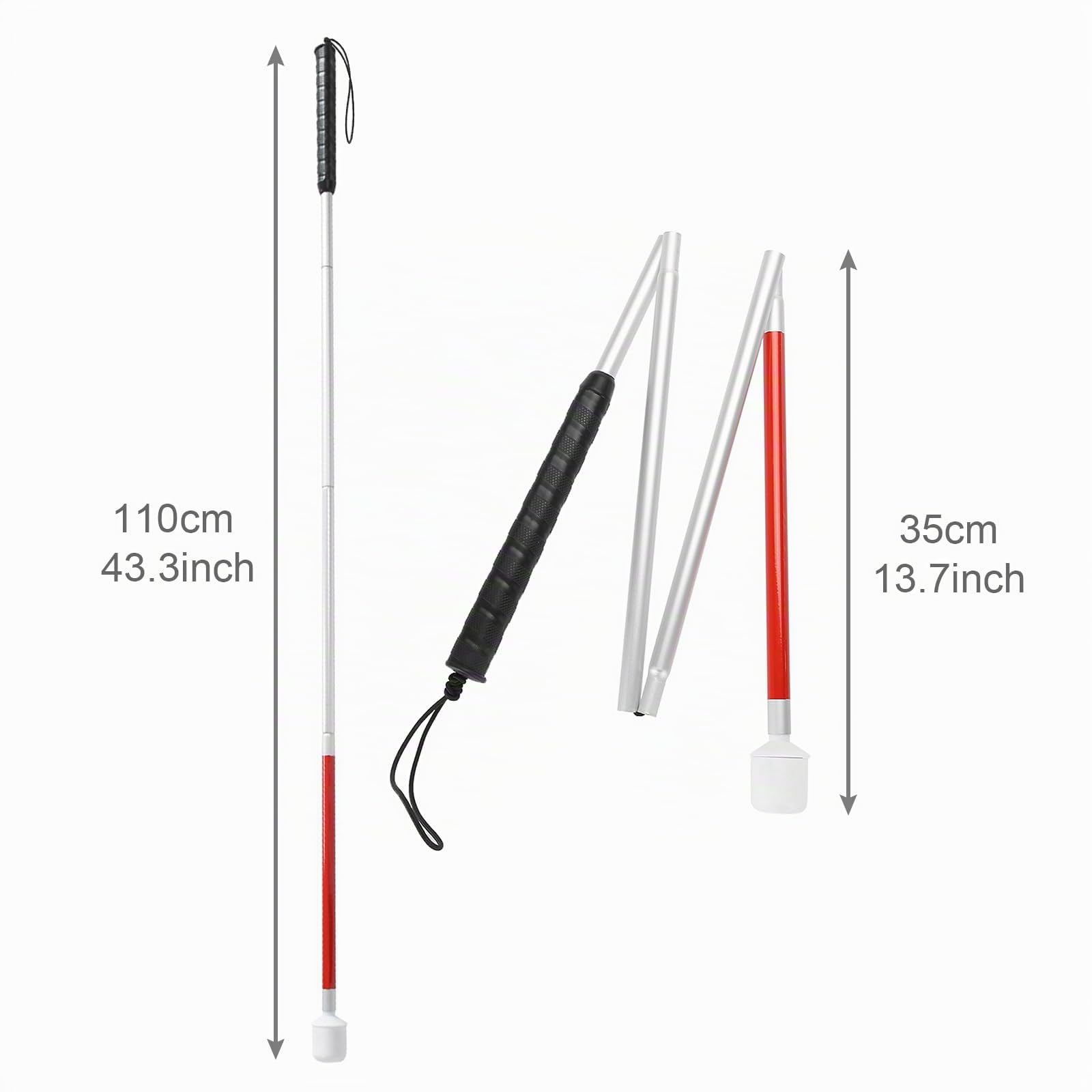 Canne Pliante de 110 cm, béquille de Canne réfléchissante Pliable Guide Anti-Choc Portable bâton de Marche, bâton de Marche pour Aveugle