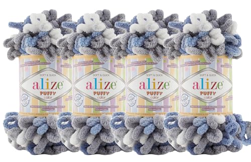 Image of Alize Puffy Color Baby Blanket Yarn Lot of 4skn 400gr 39.3 yds 100% Micropolyester Soft Yarn Hand Knitting Yarn (6075)