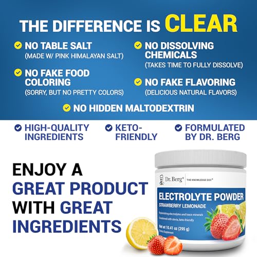 Image of Dr. Berg Zero Sugar Hydration Keto Electrolyte Powder - Enhanced w / 1000 mg of Potassium & Real Pink Himalayan Salt (NOT Table Salt) - Strawberry Lemonade Hydration Drink Supplement - 50 Servings