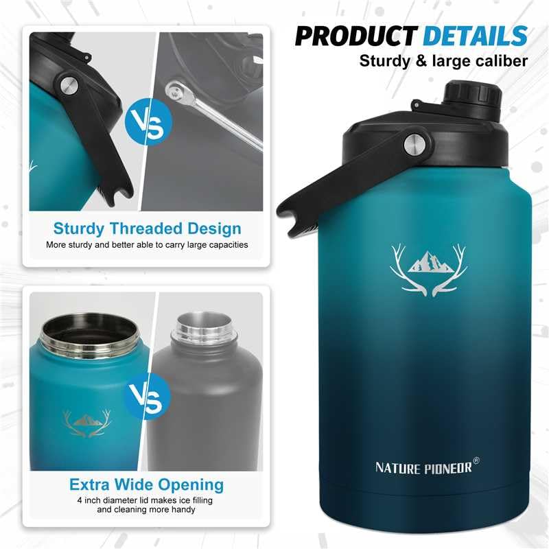 Image of NATURE PIONEOR 1 Gallon (128oz) Insulated Water Bottle Jug with Carrier Bag