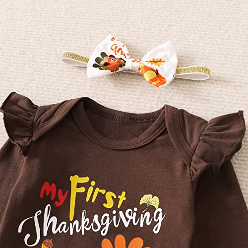 Shalofer Baby Girl My First Thanksgiving Outfit - Turkey Bodysuit and Flared Pants Clothes Set3
