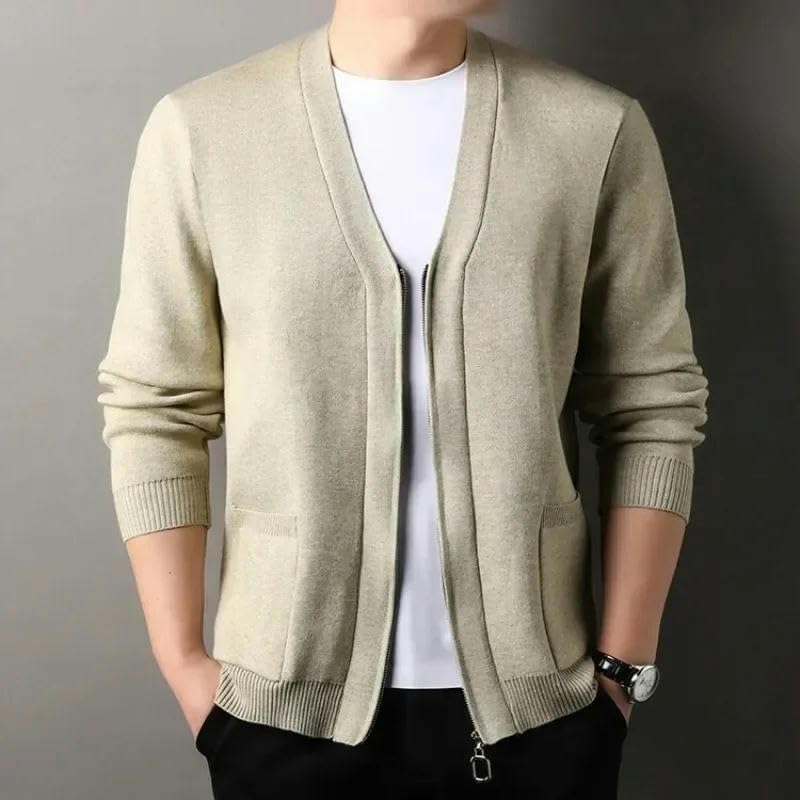Men's Cardigan Long Sleeved Zipper Design Simple Solid Color Knitted Cardigan Men Clothing Knitted Sweater2