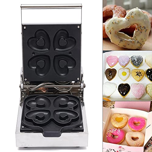 Commercial Non-Stick Waffle Donut Machine, 4pcs Mini Heart Donut Maker Baker Machine, Waffle Maker Machine for Making Delicious Foods (4pcs)