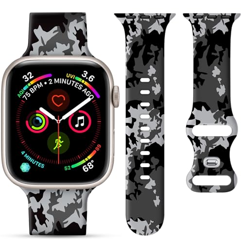 YGTIECS Camo Silicone Bands Compatible with Apple Watch Bands for men 41mm 40mm 38mm 45mm 44mm 42mm 49mm, Soft Silicone Waterproof Wristbands for iWatch band Series SE 9 8 7 6 5 4 3 2 1, Ultra2, Ultra