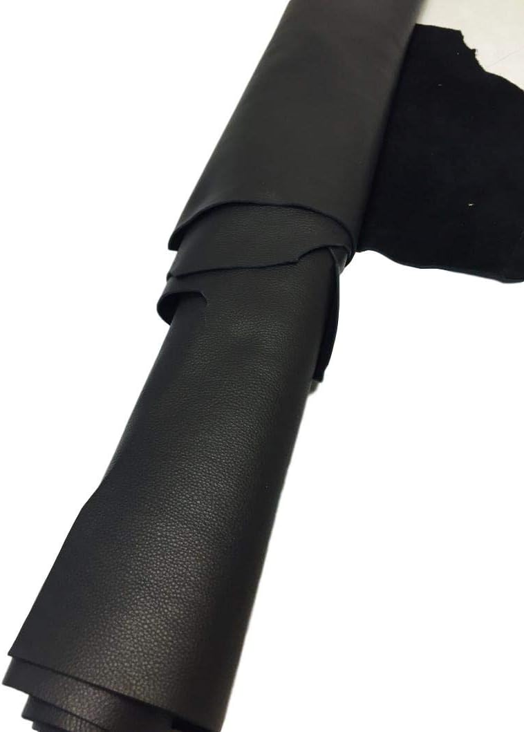 Natural Grain Cowhide Leather Skins (Black, 20 Square Feet (Full Side))