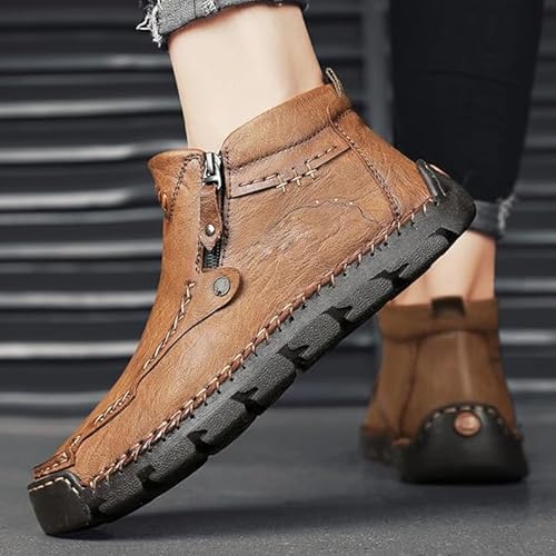 Motorcycle Boots, Men's Casual Leather Shoes Loafers Fashion Comfortable Mid-top Loafers4