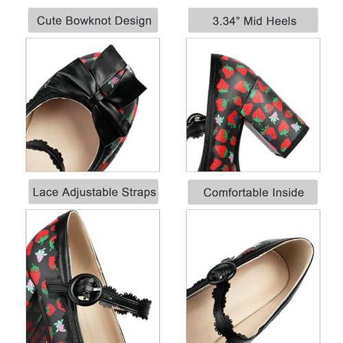 Shinelly Platform Chunky Heels Cute Strawberry Mary Janes Round Toe High Heel Kawaii Pump Shoes3