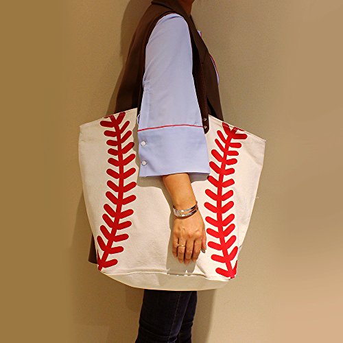 Bolso de lona blanco estilo béisbol para mujer miniatura 3