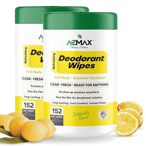 Image of A-Z MAX Deodorant Wipes Sweat & Odor Control for Men & Women | Bulk Whole Body Wipes for Travel Gym Wipe | 152 Count, 2 Pack