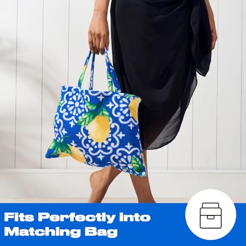 Brentfords Sun Lounger Towels with Pockets, Soft Quick-Dry Absorbent Large Beach Towel in a Bag Lightweight Lounger Towels For Travel Poolside or Beach Days, 75 x 215cm - Lemon Tile - Image 5