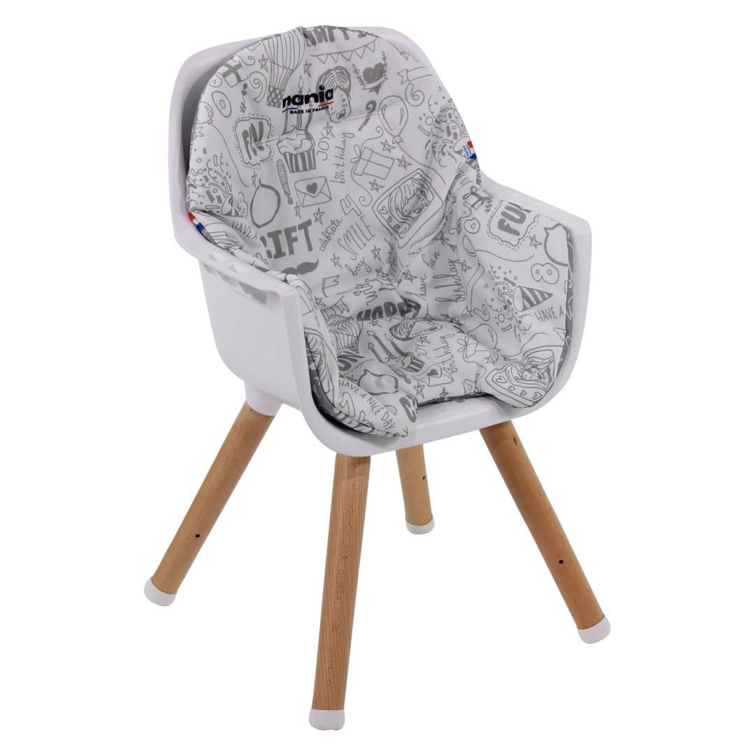 Chaise Haute Bébé évolutive 2 en 1 - Dès 6 mois jusqu'à 5 ans - Coussin réversible - Plateau réglable - Repose-pieds, Siège et Fauteuil Enfant -Puericulture Bébé- Design Moderne Bois (506CHAISE10)
