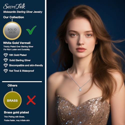 SecreTalk 1-5CT Moissanite Pendant Necklace for Women, Wedding Gift 925 Sterling Silver Necklace for Wife Mother Her4