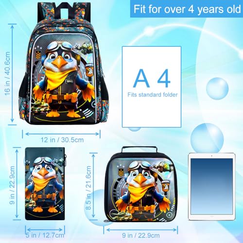 Image of 3Pcs Boys Backpack, 16 inch Kids Bookbag with Lunch Box, Eagle School Backpacks for Elementary Preschool Kindergarten (Black)