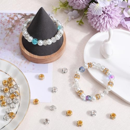 SUNNYCLUE 1 Box 40Pcs Gold Silver Rhinestone Spacer Beads 10mm Rondelle Beads for Jewellery Making DIY Crafts - Image 4
