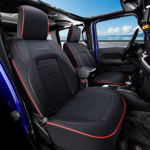 Image of Coverado Seat Covers for Jeep Wrangler, Car Seat Covers Full Set 4 Door JL Accessories Custom Fit for Rubicon Sahara Sport S Altitude Willys Unlimited 2018-2026 (Red Line)