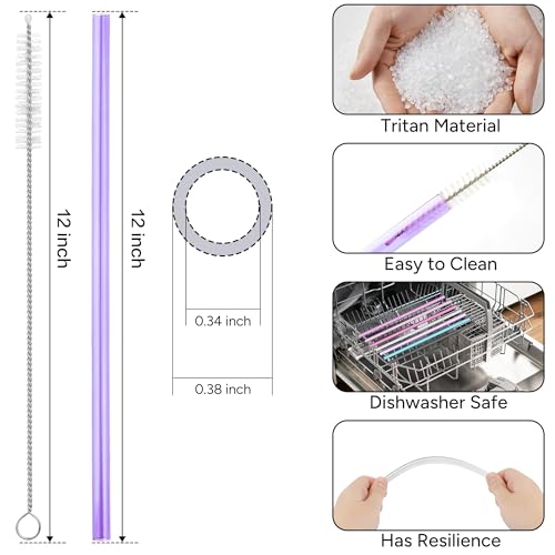 Image of Replacement Straw Compatible with 40 oz Stanley Quencher Tumbler, 12 Inch Extra Long Reusable Plastic Straws for 40 Oz Cup, Purple-6 Pack