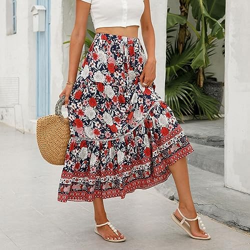 Skirt Hike SLOWCOLIN Women's Midi Skirt Elastic High Waist Pleated