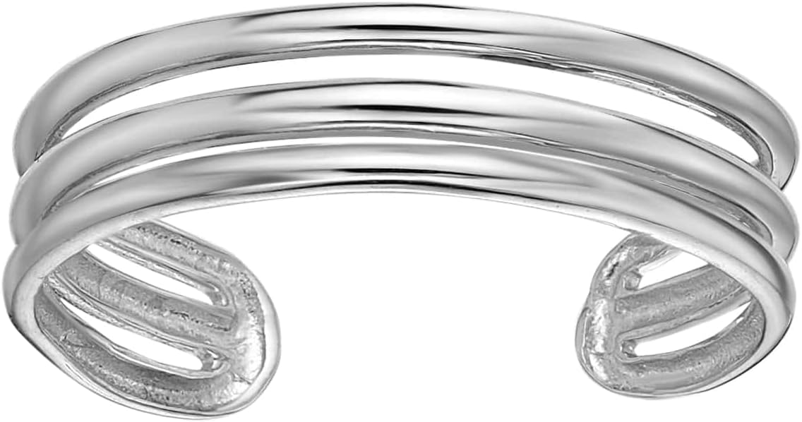 Lavari Jewelers Adjustable Triple Row Open Band Toe Ring for Women I 10k White or Yellow Gold Toe Ring for Her I One Size Fits Most Toes I 5.7 mm Wide Body Jewelry