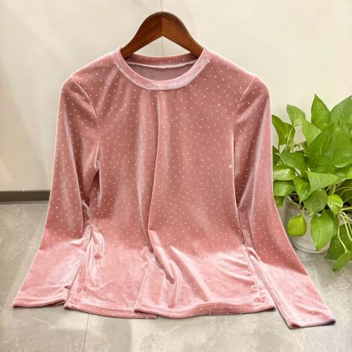 Women Rhinestone Top Velvet Long Sleeve Shirt Fall Sparkly Rhinestone Top - image 3