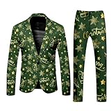 Generisch Weihnachtsanzug Männer Hochwertiges Herrenanzug Set für Festliche Anlässe mit Druckmuster eleganter Maßkonfektion elastischem Stretchmaterial für formelle Events (Green, M)
