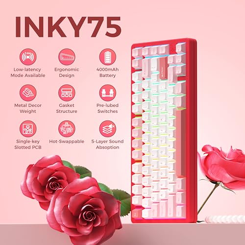 Image of MK INKY75 CNC Aluminum Mechanical Keyboard Triple-Mode Connectivity Gaming Keyboard, 75% Layout Mechanical Keyboard,with Superior Acoustics, Creamy Sounding, RGB /HMX /4000mAh(Very Raspberry)