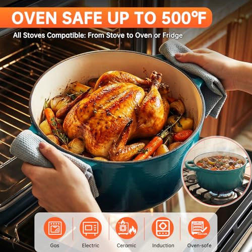 Image of LIFERUN Nonstick Enameled Cast Iron Cookware Set, 7Pcs Pots and Pans Set, Gas /Induction Dutch Oven Set, PFOA & PFAS Free