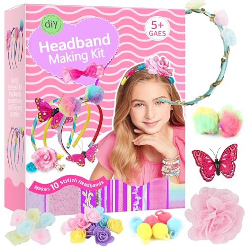JOFONY Headband Making Kit for Girls,Make Your Own Fashion Headbands Girls Hair Accessories Arts and Crafts for Kids Ages 3-12 Birthday Presents DIY Toys (10 pcs)