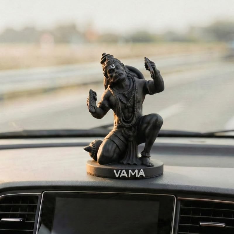 Image of VAMA Siddh Hanuman Idol for Car Dashboard | HanumanJi Ki Murti | Hanuman Murti for Home Puja | 8 cm Height, Orange Black, 3D Printed, UV Resin | God Idols for Car Dashboard, Mandir, Office