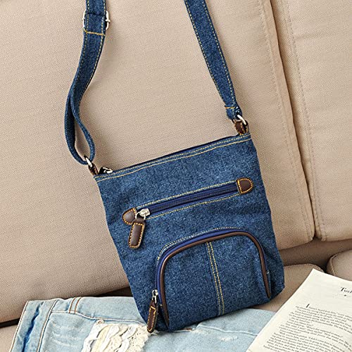 Women Casual Shoulder Denim Bag Adjustable Shoulder Strap Multi Pocket Blue Cowboy Crossbody Bags2
