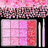 Pink Jelly Resin Rhinestones for Crafting, 3D Round Beads Flatback Resin Rhinestones, 3 Size Bedazzled Gems for Nails DIY Clothes Face Makeup DIY Jewelry with Tweezer Pen