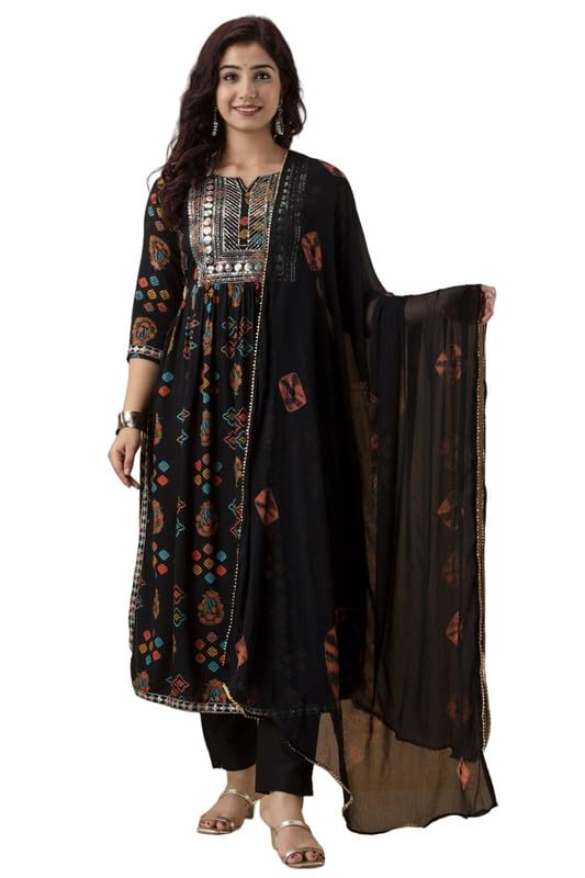 EwedoosWomen's Regular Fit Solid Printed Kurta, Pant and Dupatta Viscose Rayon