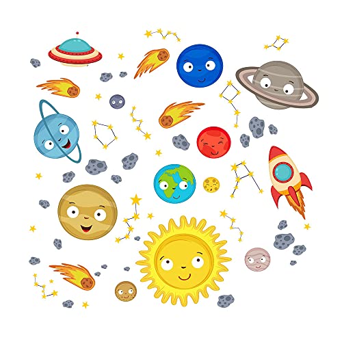 Pegatinas de pared de planetas del espacio fáciles de pegar sin burbujas 2