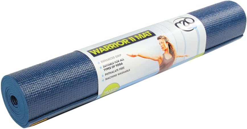 Warrior II 6mm Yoga Mat | Non Slip Exercise Mat, Perfect for Pilates, Yoga, Stretching, Home Workouts and General Fitness | 183cm x 61cm x 6mm (DBLU)