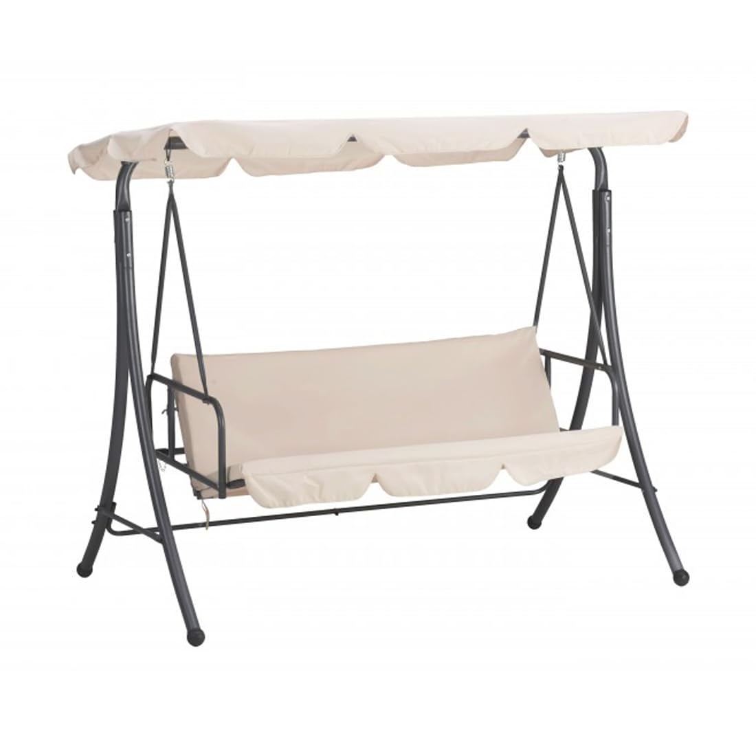 Mediawave Store - Dondolo Letto da Giardino modello ARIZONA, Dondolo Altalena da Esterno 3 Posti, con Tettuccio Parasole Struttura in Acciaio (Beige)