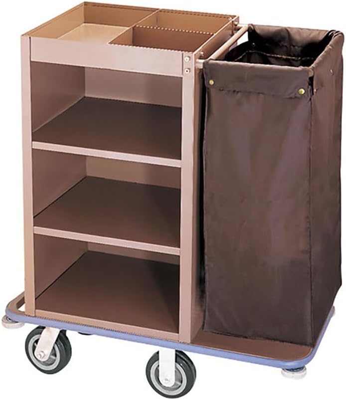 Multifunctional Housekeeping Caddy, Compact Service Trolley, Hotel Cleaning Cart with Removable Canvas Bags & Locking Wheels for Business/Hospital/School