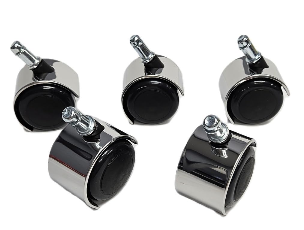 #66C5-2" Chrome Standard Replacement Office Chair Casters Soft Wheels for Hard Floors, Set of 5 Standard Size Stem 7/16 Inch Dia x 7/8 Inch Long.