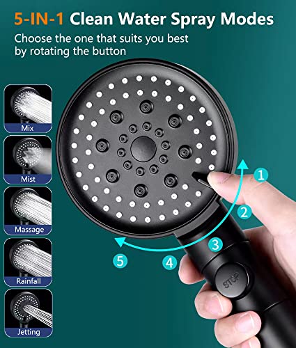 Filtered Shower Head With Minerals, 5 Spray Modes High Pressure Water Filter Shower Head, Softener Spa Hand Shower Filter Head For Hard Water, Reduces Dry Itchy Skin, 4 Replacement Pp-Cotton Filter #TOP3