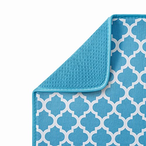 Image of Microfibre Drying Mat for Kitchen Dish Drying Drainer Mat Absorbent Drying Mat Washing Up for Glass, Plate & Cup 16inch x 18inch 2 Pack (Blue Bracket)