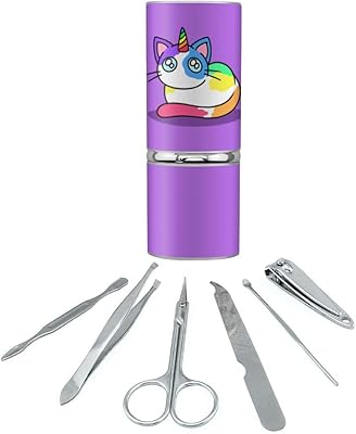 Unicorn Cat with Rainbow Calico Markings Stainless Steel Manicure Pedicure Grooming Beauty Care Travel Kit